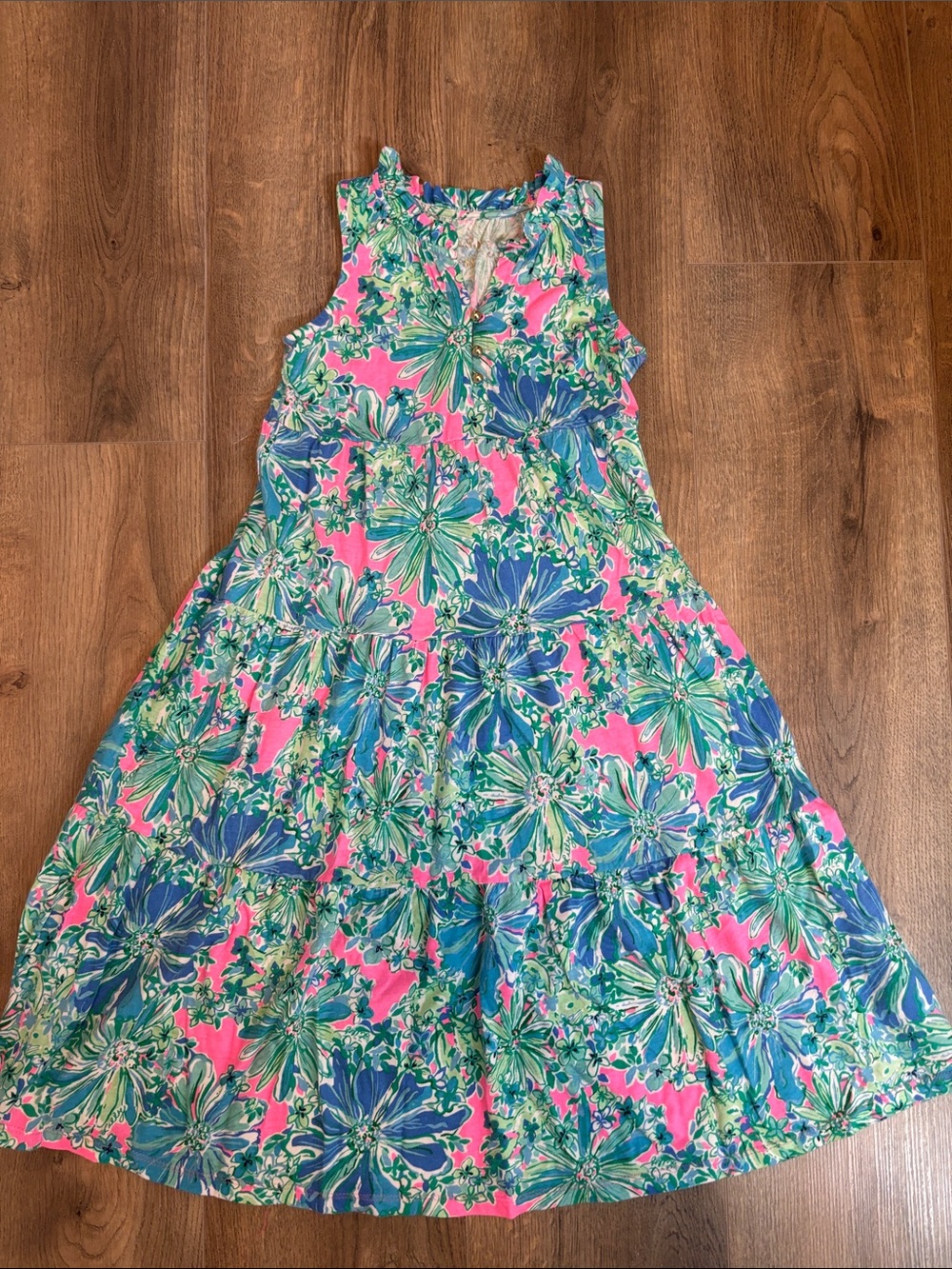 Lilly Pulitzer Girls' Floral Tiered Midi Dress - Pink & Blue